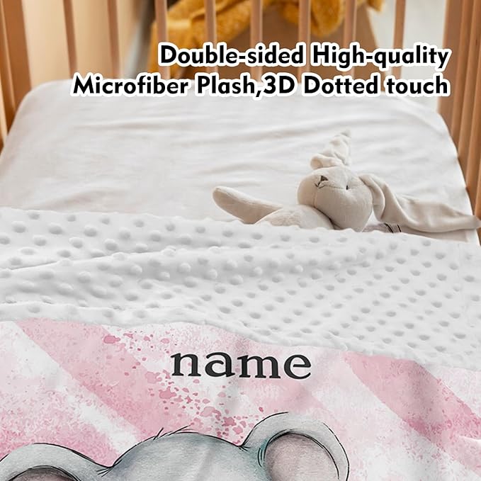 Custom Baby Crib Bedding Set,Personalized Name Pink Elephant Pattern Nursery Bed Set 4 Piece,Baby Blanket Fitted Sheet Nursery Rug Wall Art Set,Custom Room Decor Idea Gift for Newborns Boys Girls