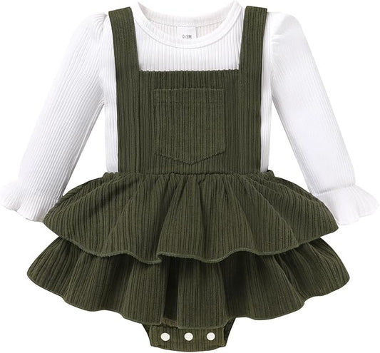 YOUNGER TREE Newborn Baby Girl Fall Winter Outfits Long Sleeve Romper Corduroy Overall Dress Infant Skirt Clothes Sets