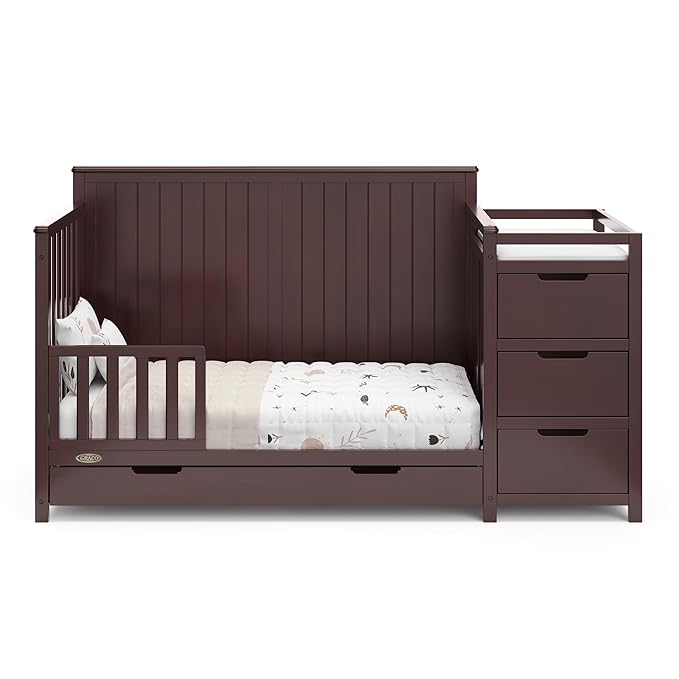 Graco Hadley 5-in-1 Convertible Crib & Changer (Espresso) – GREENGUARD Gold Certified, Fits Standard Crib Mattress, Converts to Toddler Bed and Full Bed, 4 Adjustable Mattress Heights