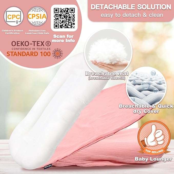 Baby Lounger for Newborn - Snuggle Cozy Me Lounger | Breathable Soft Cotton, 0-24 Months Portable Playtime Baby Nest, Newborn Baby Essentials Gifts- Petal (1 Lounger + 1 Cover)