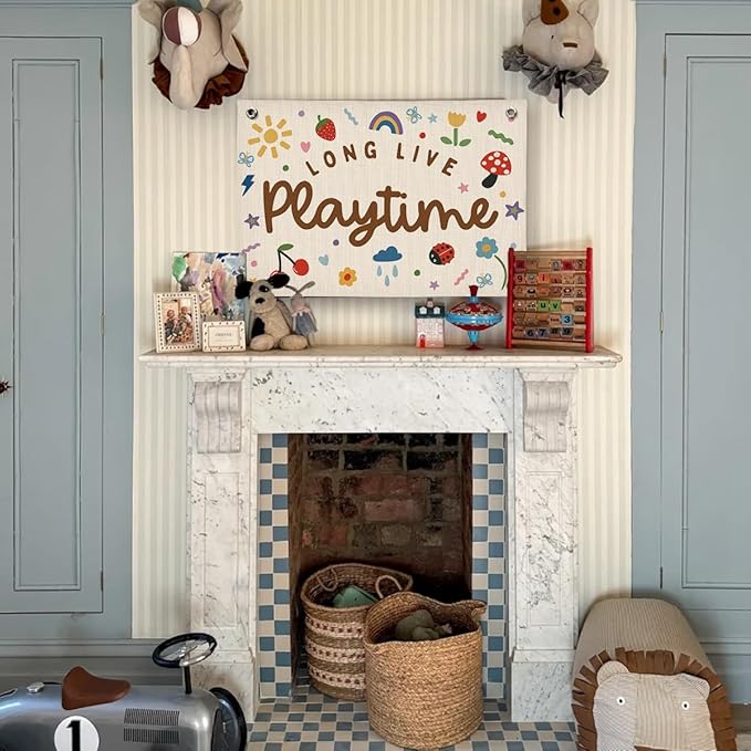 Playroom Wall Decor, Kids Toddler Boy Girls Playroom Decor Hanging Linen Banner,Play Room Wall Decor for Kids Boys Girls Nursery, 20x30 Inch