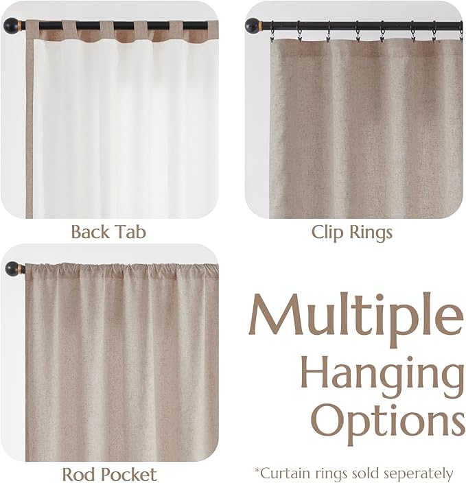 jinchan Taupe Linen Blend Curtains for Living Room 84 Inch Length 2 Panels Curtains for Sliding Glass Doors, 50 Inch Wide Farmhouse Drapes with Rod Pocket Back Tab(50W x 84L, Taupe)