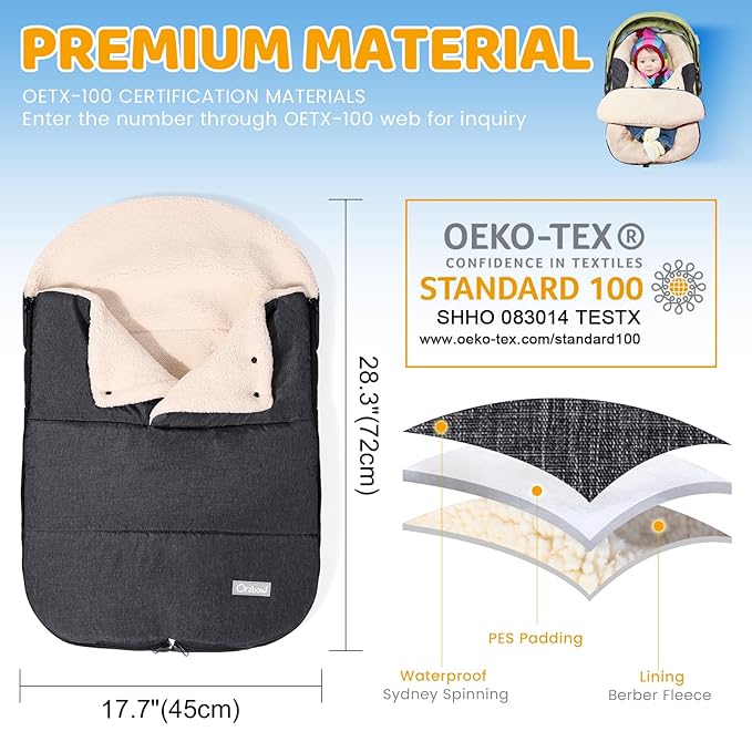 Orzbow Winter Carseat Cover for Baby | Infant Car Seat Blanket | Waterproof Car Seat Cover with Adjustable Collar, Warm and Cozy Fleece Carseat Canopy Blanket for Baby Winter Essentials, Dark Grey