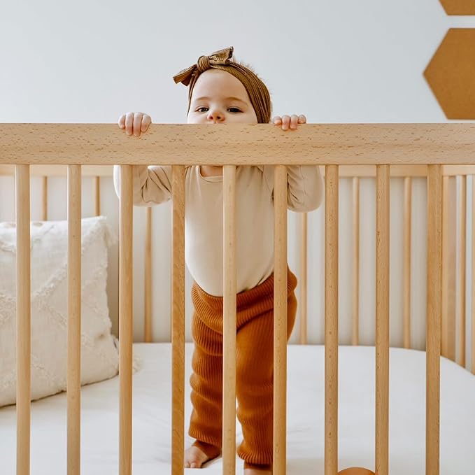 dadada Baby Soho 3 in 1 Convertible Wooden Crib to Toddler Bed - Made in Italy, GREENGUARD Gold Certified, Baby-Safe Finish, Sustainable Beech Wood, Modern Design, 3 Adjustable Heights (Natural)