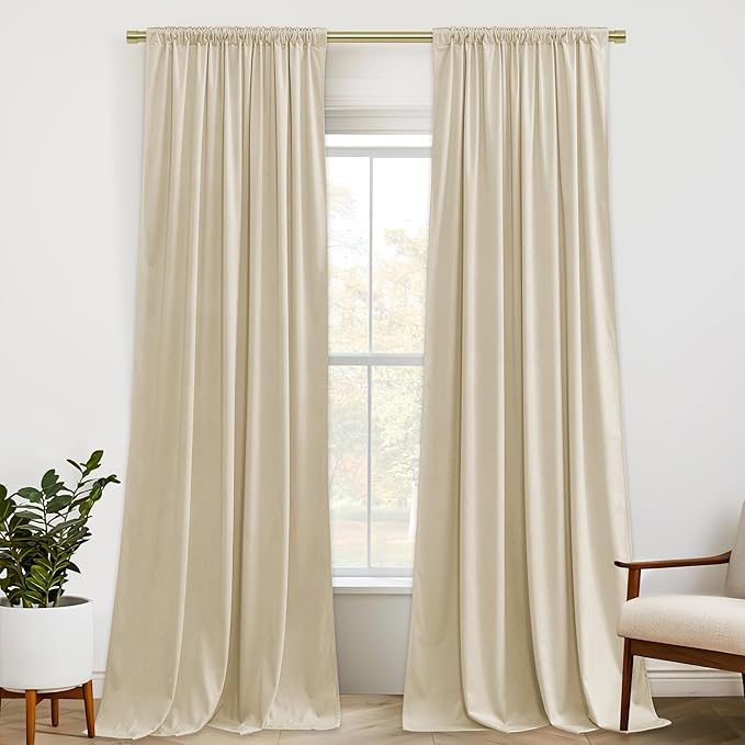 StangH Beige Curtains 120 inches Long High Ceiling Tall Curtains for Party Backdrops, Room Darkening Privacy Sliding Door Panels for Living Room Villa, W52 x L120, 2 Panels