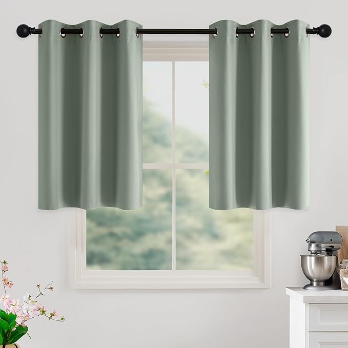 NICETOWN Sage Green Room Darkening Curtains 36 Inches Long 2 Panels for Living Room, Bedroom, Nursery Summer Thermal Insulated Blackout Drapes Grommet Noise Reducing Window Treatment, W40