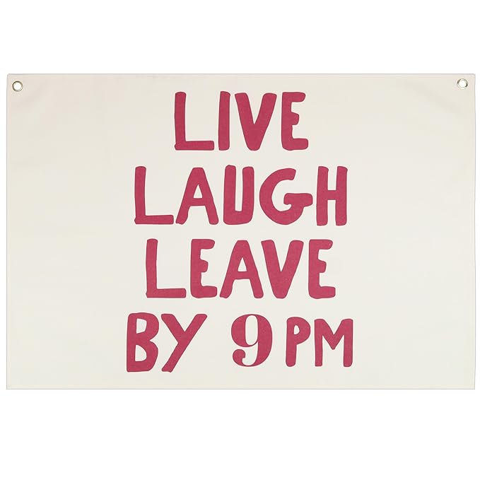 Boho Rectangular Canvas Banner-Flag Wall Sign Art Decor for Teen Friends Neighbor,Home Living Room Restaurant Dorm Playroom Front Door Inside Decor-Birthday Christmas Gift-Live Laugh Leave By 9PM