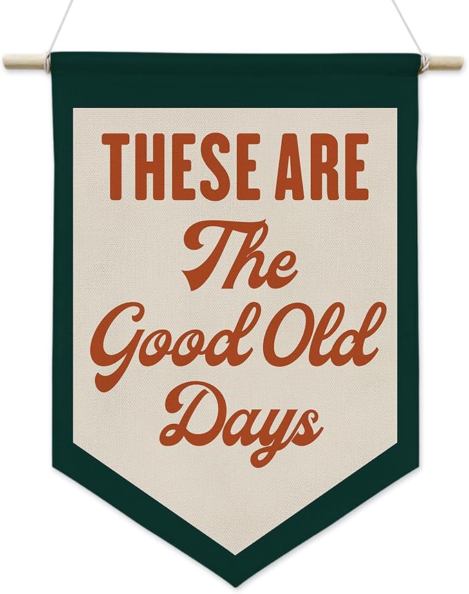 Welcome Banner Wall Art,These Are The Good Old Days Banner Hanging Wall Canvas Poster,Nostalgic Inspirational Quote Hanging Pennant Flag Prints,Positive Home Bedroom Wall Decor(Red)