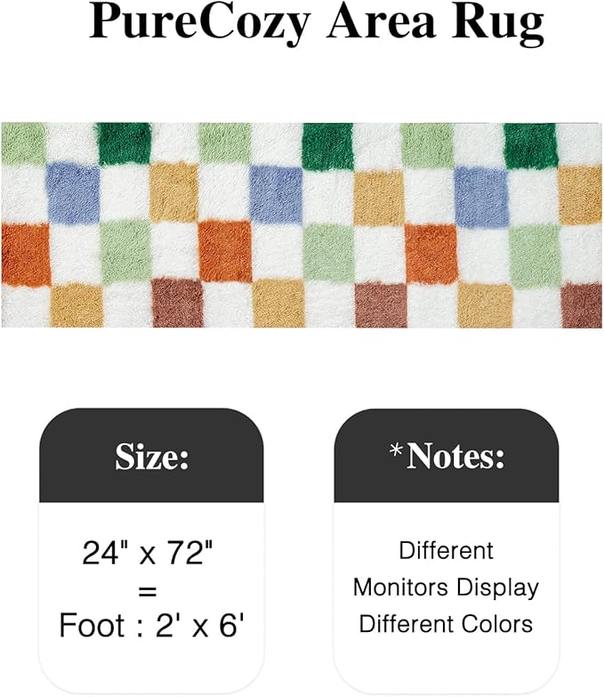 Checkered Area Rug 2x6 for Bedroom, Modern Neutral Shag Rug Super Soft Runner Carpet Washable Fluffy Rugs for Living Room Bedside Sofa Home Dorm Decor Aesthetic