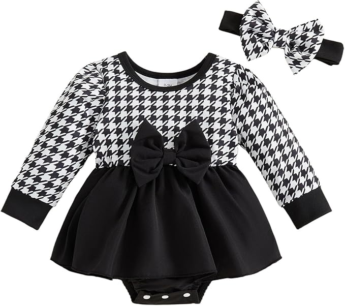 Giraropa Baby Girl Fall Winter Clothes Long Sleeve Romper Dress + Socks + Headband Newborn Infant Cute Casual Outfits