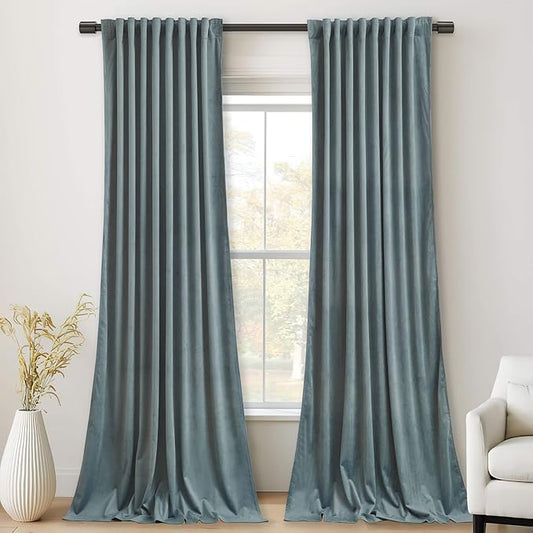 StangH Stone Blue Living Room Velvet Curtains 105 inches Long Soft Thermal Insulated Light Reducing Window Drapes for Bedroom Privacy Kids Panels, W52 x L105, 2 Panels