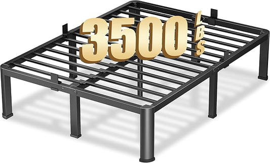 14 Inch Queen Heavy Duty 3500 lbs Bed Frame with Round-Corner Legs & Anti-Squeak Design – Quick Assembly Metal Platform, No Box Spring Needed