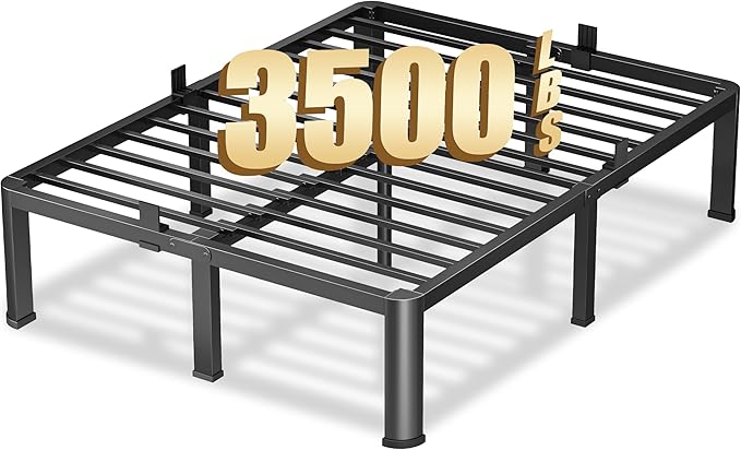 14 Inch Full Heavy Duty 3500 lbs Bed Frame with Round-Corner Legs & Anti-Squeak Design – Quick Assembly Metal Platform, No Box Spring Needed