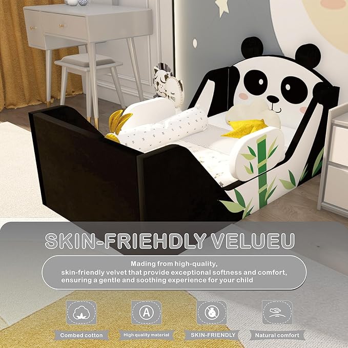 Toddler Beds, Child Beds for Kids with Extra Safty Broad, Standard Crib Size Animal Toddler Bed, Certified Fabric Toddler Beds,Toddler Floor Beds (Panda)