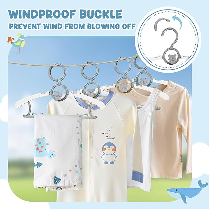 50 Pack Kids Hangers for Nursery Closet, Adjustable Non-Slip Toddler Baby Hangers with Windproof Buckle, 11-14" Infant Child Plastic Clothes Pant Hanger for Boys Girls Newborn Adult, Grey