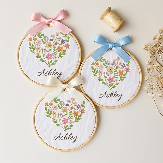 Personalized Baby Name Sign Welcome Baby Announcement Sign Newborn Baby Embroidery Hoop with Bows Baby Hospital Name Sign Custom Infant Baby Name Baby Shower Gifts (05)