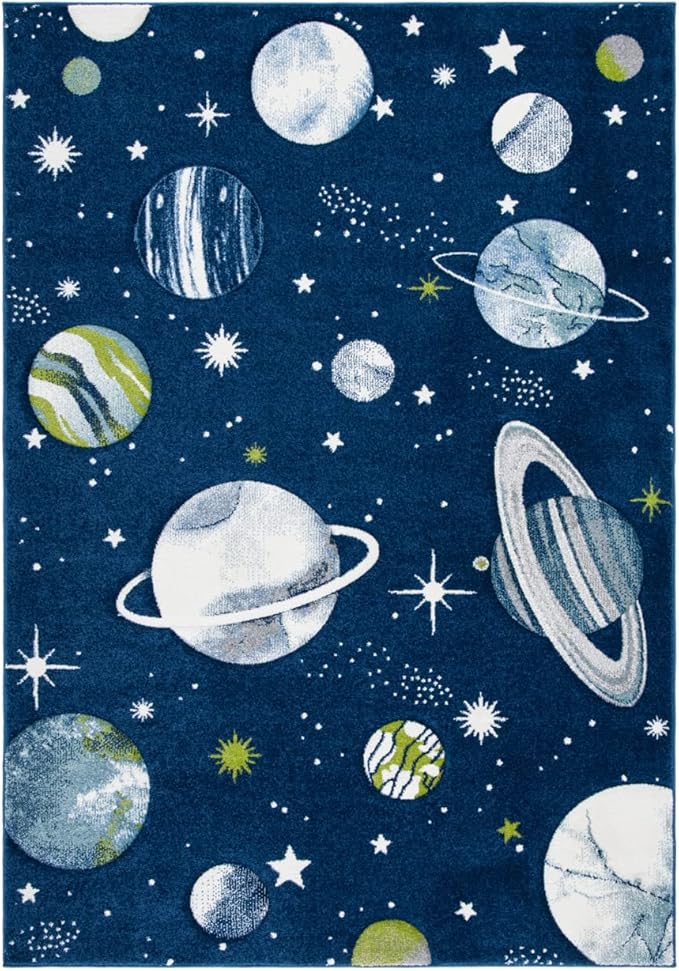 SAFAVIEH Carousel Kids Collection Accent Rug - 2' x 3', Navy & Ivory, Non-Shedding & Easy Care, Ideal for High Traffic Areas for Boys & Girls in Playroom, Nursery, Bedroom (CRK103N)