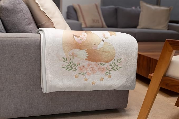 Personalized Baby Blankets with Name | Custom Fox Blanket for Baby Girls and Baby Boys | Unisex Warm Soft Fleece Swaddle Blanket Minky | (Fox, Fleece 30"x40")