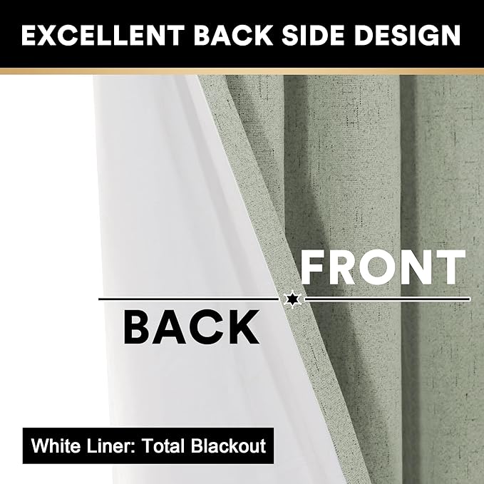 PrinceDeco Blackout Curtains for Sliding Glass Doors Linen Look Blackout Curtains for Bedroom Room Divider Sliding Glass Door Curtain for Living Room,W100 X L96 Inch, Sage
