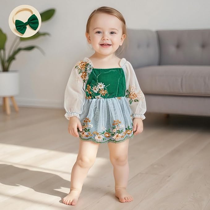 Giraropa Baby Girl Fall Winter Clothes Long Sleeve Romper Dress + Socks + Headband Newborn Infant Cute Casual Outfits