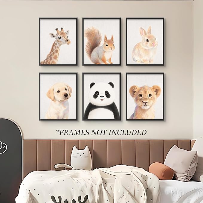 VOLIX Set of 6 Wall Art Unframed Jungle Animal Wall Hanging Decor for Kids Room, Nursery, Safari Themed Birthday Party, 8" x 10"