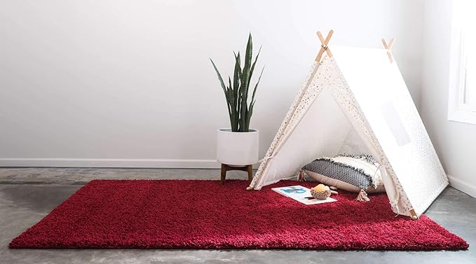 Unique Loom Solid Shag Collection Area Rug (8' x 10' Rectangle, Cherry Red)