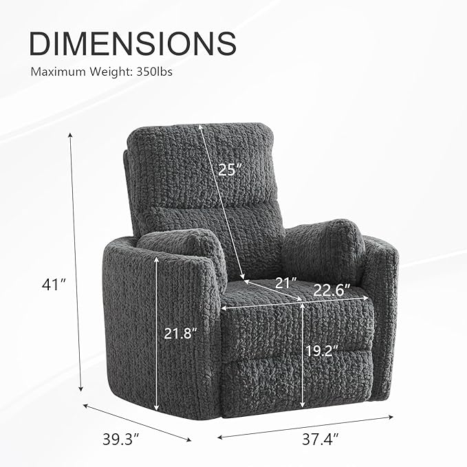 Swivel Glider Recliner, Boucle Upholstery Recliner with 2 Pillow, Nursery Glider Rocker Chair, Power Reclining Sofa Chair for Living Room/Office/Apartment/Dark Gray