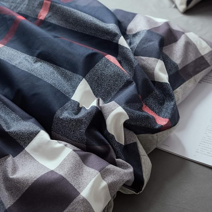 Jumeey Navy Plaid Duvet Cover Dark Blue Bedding Set King Grid Buffalo Checkered Duvet Cover Men Women Boys Teens Tartan Check Grid Bedding King Size