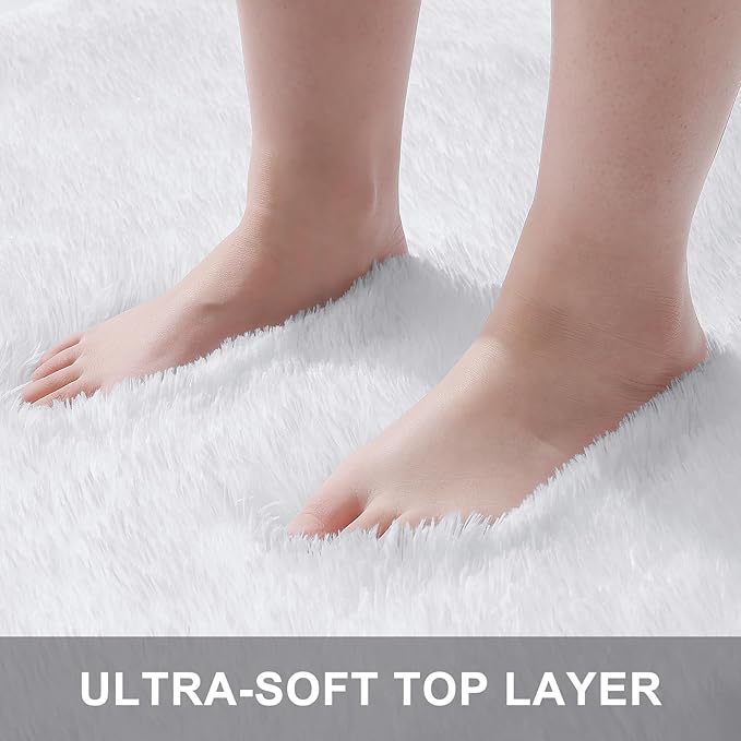 OLANLY 3x5 Machine Washable Small Bedside Rug, Soft Fluffy Shaggy Rugs for Living Room, Bedroom, Indoor Floor Carpet for Kids Girls and Boys, Preppy Dorms, Nursery, Home Decor Aesthetic, White