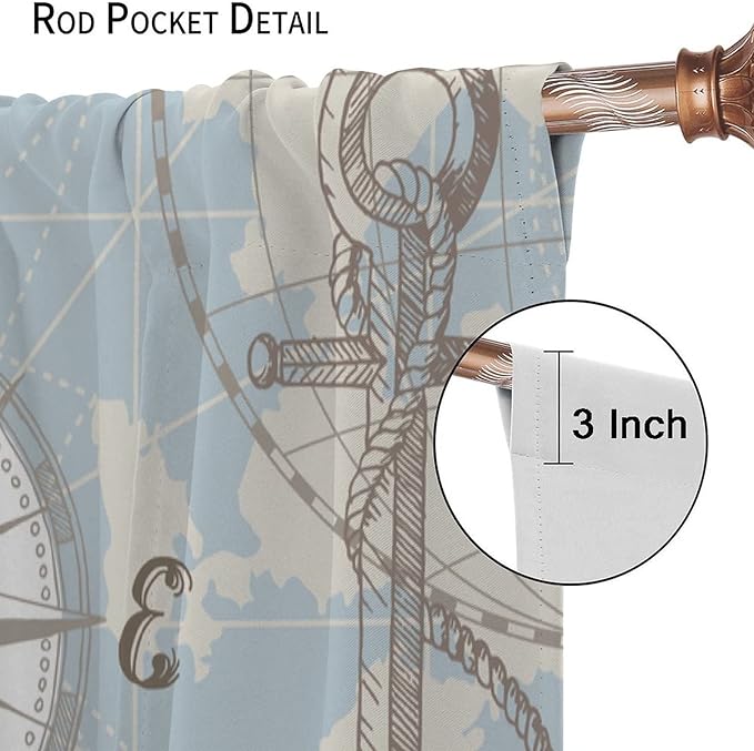 Nautical Theme Window Curtains,Pirate Sailboat Curtains for Bedroom,Conch Starfish Print Draperies for Living Room,Ocean Window Treatment Curtains Set 2 Panels,42x45 Inches