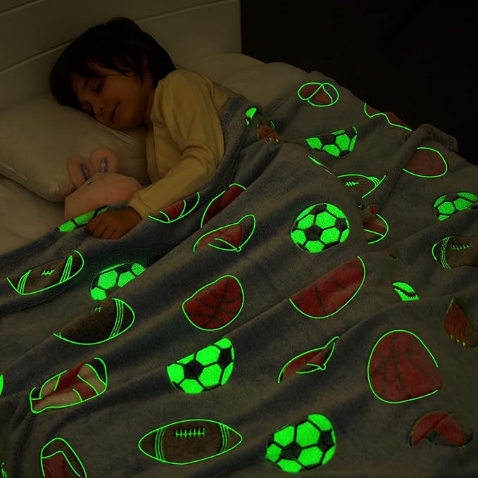 inhand Soccer Glow in The Dark Blanket Blanket Blue Soccer Gift Toys for Boys Girls Teen Soft Cozy Kids Throw Blanket Bedroom Decor,Christmas Easter Birthday Blue 30"x40"