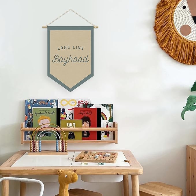 Boys Room Decor, Long Live Boyhood Linen Canvas Banner, Boy Nursery Wall Hanging Pennant Flag Banner for Boys Kids Toddler Room Bedroom Playroom Decor, 15x11in - Blue