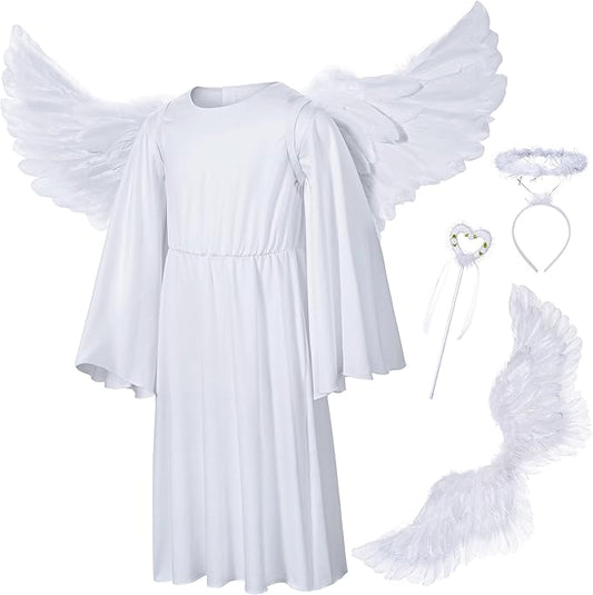 Irtysh Kids Angel Costume With Angel Feather Wings headband Wand Set For Girl's Halloween Birthday Cosplay