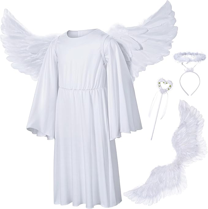 Irtysh Kids Angel Costume With Angel Feather Wings headband Wand Set For Girl's Halloween Birthday Cosplay