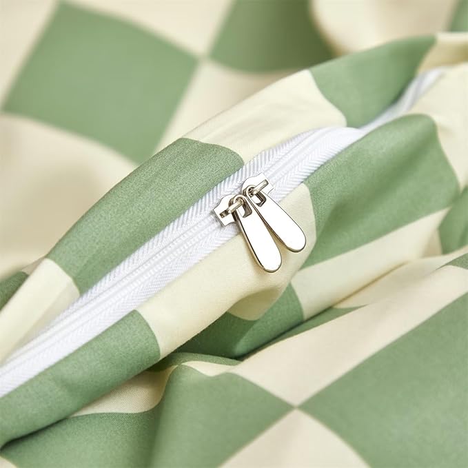 Houseri Sage Plaid Duvet Cover King Size Set - White, Light Green, Beige Grid, Checkerboard, Buffalo Plaid, Gingham