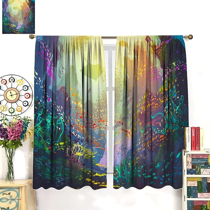 Ocean Blackout Curtain, Untouched Wild Underwater Aquatic World Corals Exotic Fishes Seascape Curtain for Living Room Cafe Set 2 Panels,63x72 Inches
