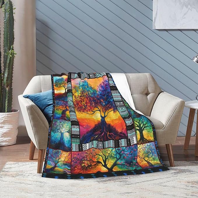 Tree Blanket Colorful Tree Throw Blanket Tree of Life Flannel Stuff Merch Cozy Decor Fleece Soft Plush Fuzzy Warm Lightweight Bedding Gifts for Kids Women Men Girls Couch 80"X60"