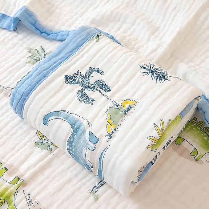 BATTILO PTY 6 Layer Muslin Baby Blankets, Nursery Blankets for Boys Girls, Swaddle Blankets Babt Blanket Neutral Soft Lightweight Toddler and Kids Throw Blanket(Dinosaur)
