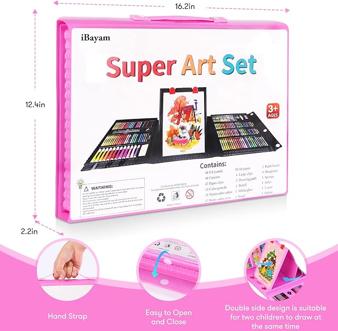 iBayam Art Supplies, Arts and Crafts for Kids Adult Teens Girls Boys, Painting Coloring Art Kits Christmas Gifts, 251-Pack Art Set Case with Trifold Easel, Drawing Pad, Coloring Book, Scratch Paper