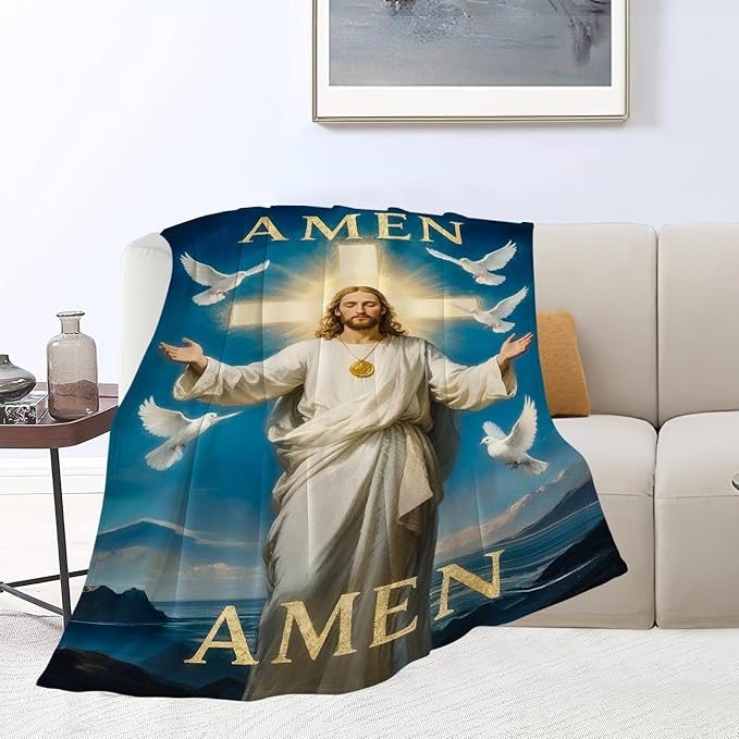 Jesus Blanket Christian Throw Blanket God Faith Religious Soft Cozy Fleece Fuzzy Stuffed Plush Flannel Gifts for Girls Women Boys Kids Adults 50"X60"