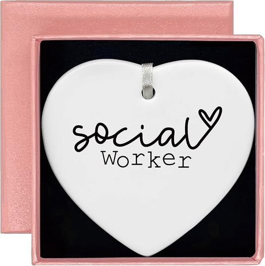Heart Shaped Christmas Ornament-Social Worker Definition Gift-Funny Appreciation Birthday Retirement for Boss Coworker Teacher Office Ceramic Keepsake