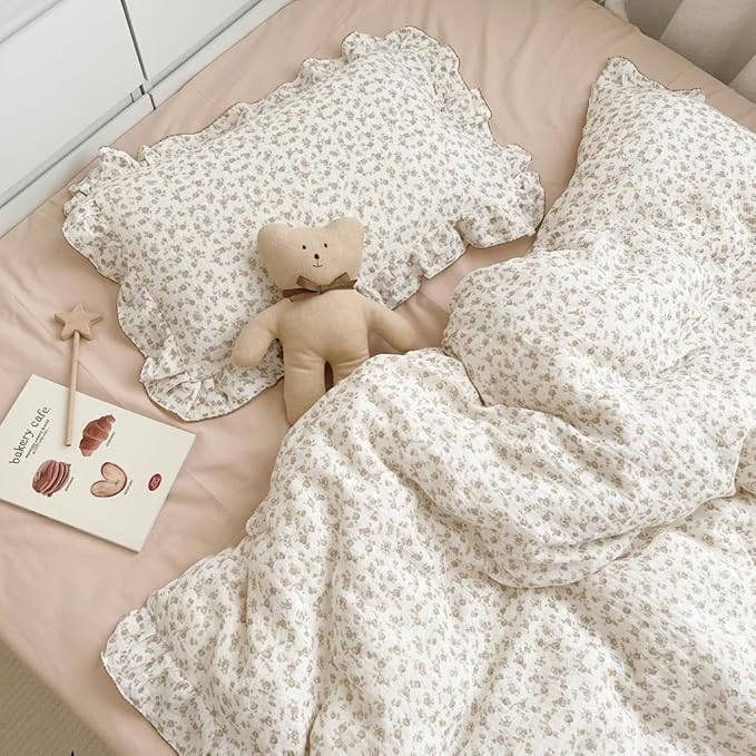 BuLuTu Cotton Muslin Kids Toddler Pillowcase with Cute Camellia Flowers Super Soft Travel Pillow Nursery Pillowcase for Boys,Girls,Bedding Decor Machine Washable, Durable Pillowcase,1 Piece,14"x20"