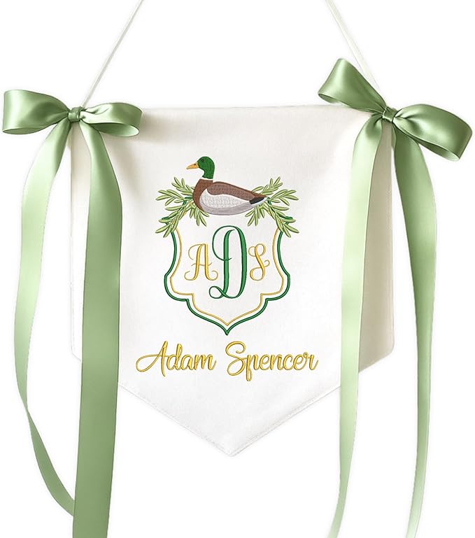Embroidered Baby Name Sign with Bows Personalized Baby Announcement Sign Newborn Baby Banner Baby Hospital Name Sign Canvas Hanging Pennant Flag Custom Infant Baby Name Baby Shower Banner (10)