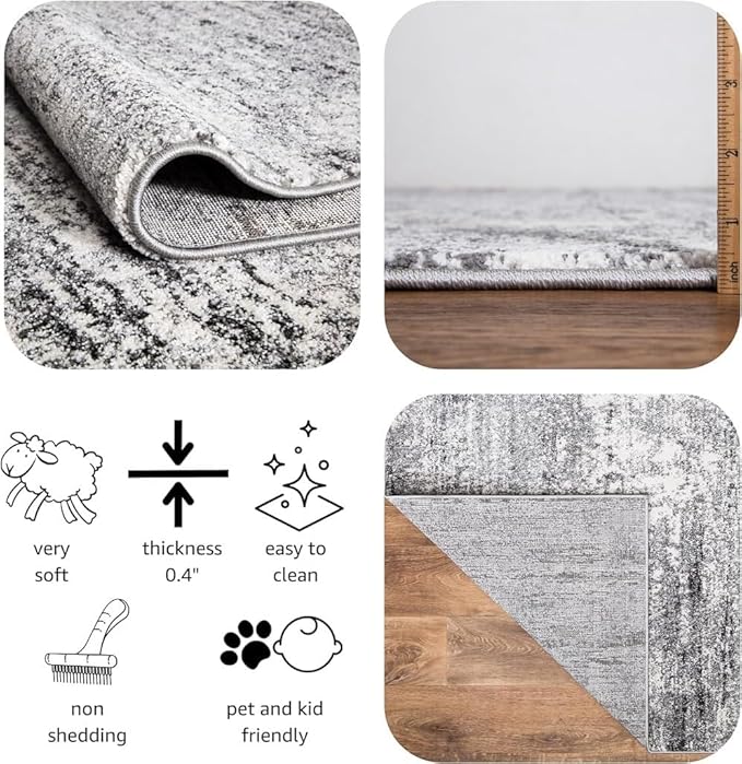 Keen Home Design Area Rugs - Non-Shedding, Thick Pile Abstract Rugs for Kitchen, Living Room, Bedroom, Dining Room, Entryway (Abstract Cream/Grey, 7'3" x 10'2")