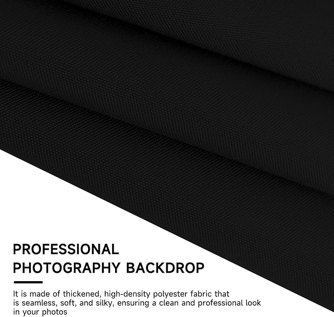 YSKE-Y2 Heavy Duty Photo Backdrop, 10x8ft Black Seamless Fabric Background Photography Backdrop Curtain Screen for Photoshoot Video Studio Party