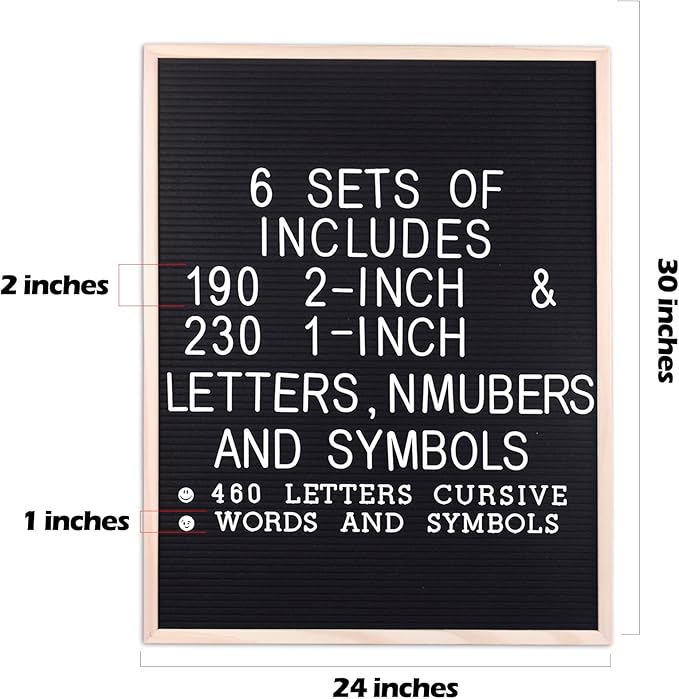 Large Felt Letter Board 24x30 Inch with 6 Sets of Letters Felt Message Board Wooden Frame Letter Board for Baby Announcements, Milestones, Wall Mount Menu & Office Decor