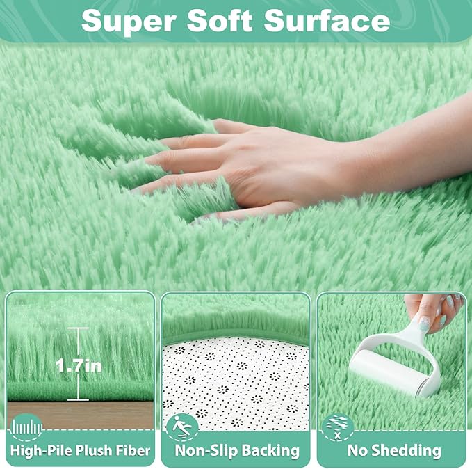 EVOIONOS Sage Green Round Rug for Bedroom, 4x4 Ft Fluffy Soft Circle Area Rugs for Living Room, Plush Shaggy Circular Carpet Indoor Floor Bedside Kids Nursery, Machine-Washable Home Decor Aesthetic