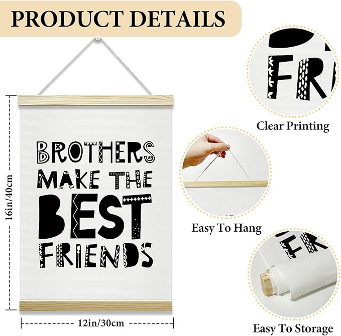 Nopoben Brothers Poster Hanger Frame - Brothers Make the Best Friends, Boys Room Wall Art With Wooden Poster Hanger, Kids Bedroom Playroom Game Room Decor(12x16 Inches)-07