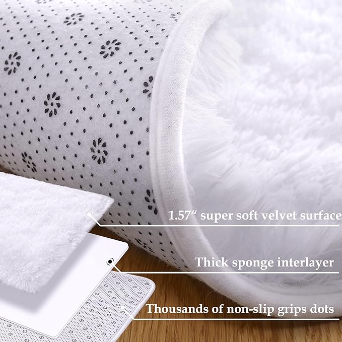 Merelax Soft Modern Indoor Large Shaggy Rug for Livingroom Bedroom Dorm Kids Room Home Decorative, Non-Slip Plush Fluffy Furry Fur Area Rugs Comfy Nursery Accent Floor Carpet 8x10 Feet, White