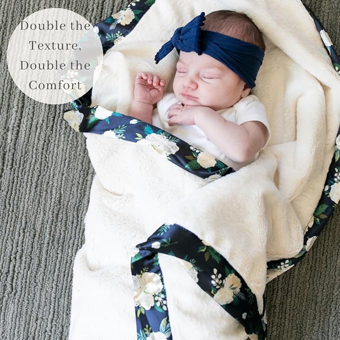SARANONI Receiving Blankets for Babies | Ultra-Soft Lush and Boutique Quality Baby Blanket | Satin Border Rose Blossom - 40"x30"